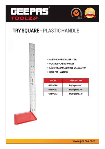 display image 7 for product Geepas Try Square With Handle 8" - 90 Degree Angle Corner Ruler