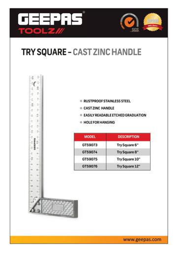display image 6 for product Geepas Try Square With Metal Handle 6" - 90 Degree Angle Corner Ruler