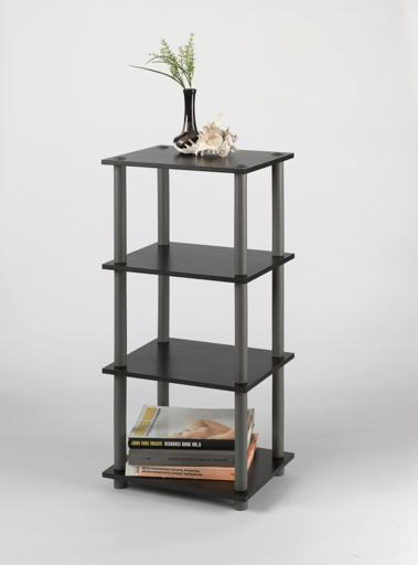 display image 1 for product 4 Layer Wooden Shelf Rack - 12mm PB Board & Melamine Finishing Round Plastic Stand - Lightweight - Multipurpose Shelf - Can be moved Easily