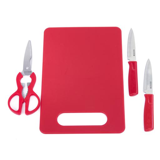 display image 0 for product Royalford Kitchen Knife Set 4 Pc - Includes 2 Knife Set With Cutting Board And A Scissor - All-In-One