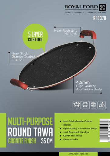 display image 9 for product Royalford Aluminium Round Tawa With Granite Finish 35Cm - Heat Resistant Handle 5 Layer Non-Stick