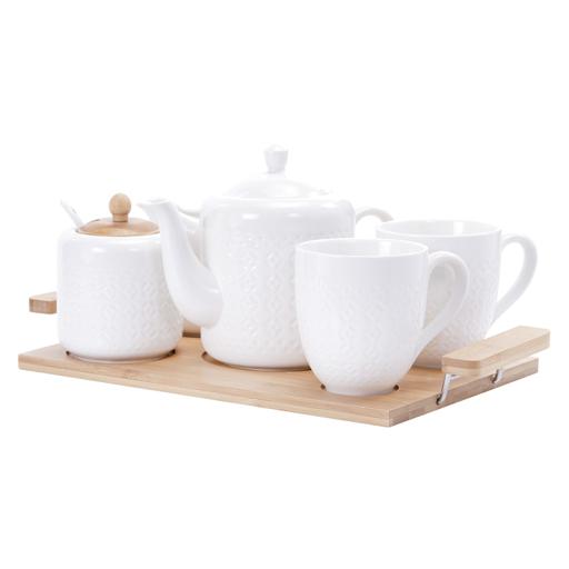 display image 0 for product Royalford 6Pcs Porcelain Tea Set – Includes 2 Tea Cups, 1 Teapot, 1 Canister, 1 Milk/Cream Pot