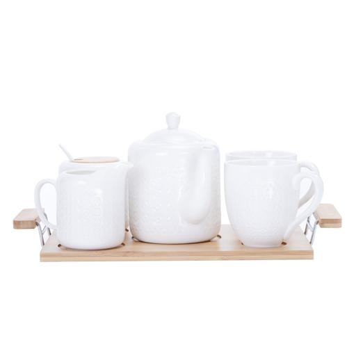 display image 5 for product Royalford 6Pcs Porcelain Tea Set – Includes 2 Tea Cups, 1 Teapot, 1 Canister, 1 Milk/Cream Pot