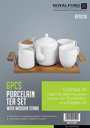 display image 9 for product Royalford 6Pcs Porcelain Tea Set – Includes 2 Tea Cups, 1 Teapot, 1 Canister, 1 Milk/Cream Pot