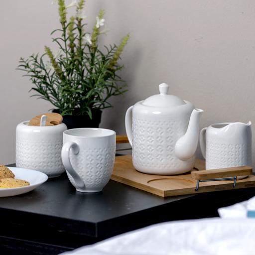 display image 2 for product Royalford 6Pcs Porcelain Tea Set – Includes 2 Tea Cups, 1 Teapot, 1 Canister, 1 Milk/Cream Pot