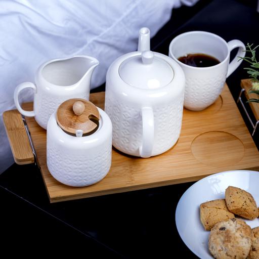 display image 4 for product Royalford 6Pcs Porcelain Tea Set – Includes 2 Tea Cups, 1 Teapot, 1 Canister, 1 Milk/Cream Pot