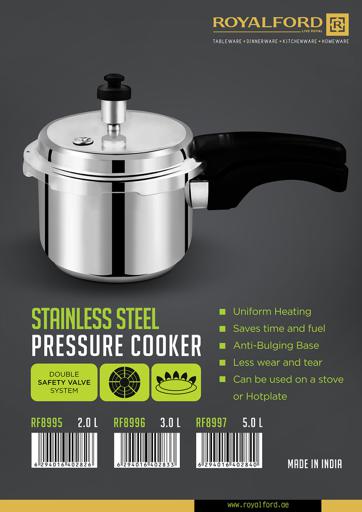 Royalford 5L Stainless Steel Pressure Cooker - Comfortable Handle