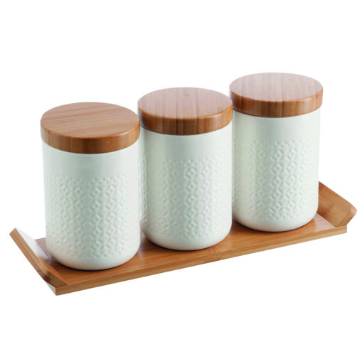 Buy Royalford 3 Pcs Porcelain Canister Set With Wooden Stand - Ideal ...