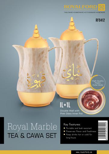 display image 10 for product Royalford 1L 2 Pieces Marble Tea & Cawa Set - Portable & Leak-Resistant Double Wall