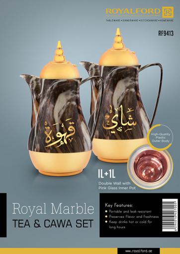 display image 9 for product Royalford 1L+1L 2 Pieces Marble Tea & Cawa Set - Portable & Leak-Resistant Double Wall