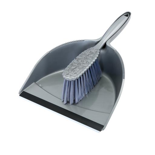 Dustpan and Stiff Brush Set Plastic Silver Hand Dust Pan Household Cleaning 