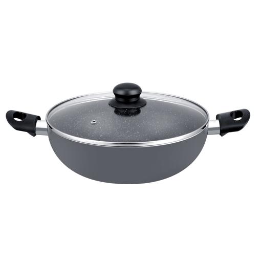 Aluminum 26cmDeep Fry Pan with Glass Lid Non Stick Insulated Handle