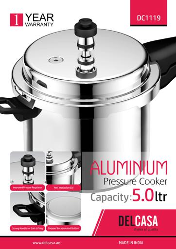 display image 9 for product Delcasa 5L Aluminium Pressure Cooker - Lightweight & Durable Home Kitchen Pressure Cooker With Lid