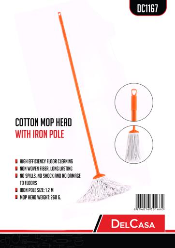 display image 8 for product Delcasa Cotton Mop Head With Iron Pole - Long & Durable Handle With Hanging Loop