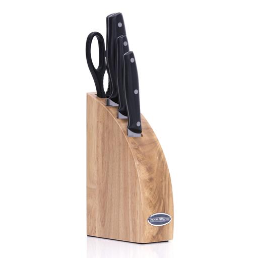 display image 0 for product Royalford 5Pcs Kitchen Tool Set - Potable Block, Stainless Steel, Black, 3 Piece Knife, Kitchen
