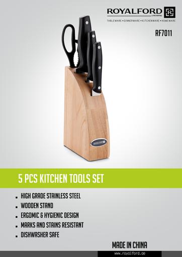 display image 10 for product Royalford 5Pcs Kitchen Tool Set - Potable Block, Stainless Steel, Black, 3 Piece Knife, Kitchen