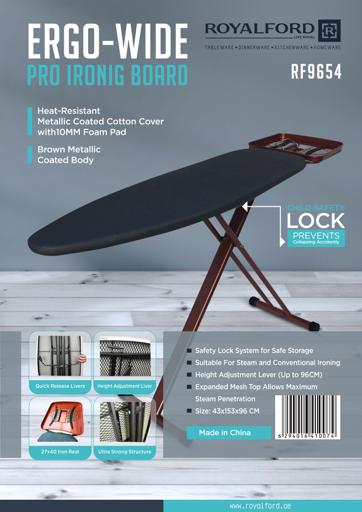 display image 8 for product Royalford Ergo-Wide Pro Ironing Board - Portable, Steam Iron Rest, Heat Resistant Metallic Cover