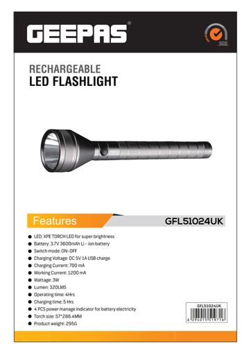 display image 9 for product Geepas Rechargeable Led Flashlight