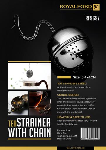 display image 8 for product Royalford Tea Strainer With Chain - Portable 304 Stainless Steel Tea Strainer Mesh With Chain