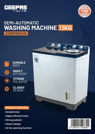 display image 13 for product Geepas Twin-Tub Semi-Automatic Washing Machine, 12Kg