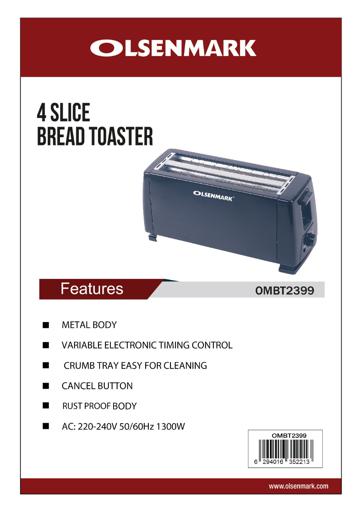 display image 9 for product  4 Slices Bread Toaster OMBT2399 Olsenmark