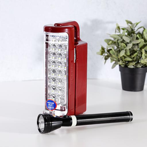 Geepas Rechargeable LED Lantern & 1Pc Torch, Emergency Lantern with Light  Dimmer Function