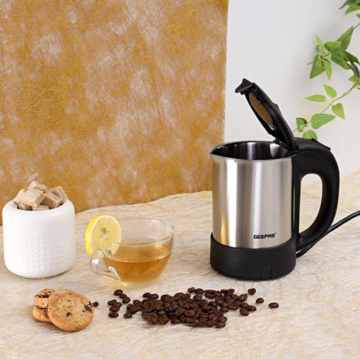 Geepas 0.5L Electric Kettle 1000W - Portable Design Stainless Steel Body, On/Off Indicator with Auto Cut Off, Fast Boil water, Milk, Coffee, Tea