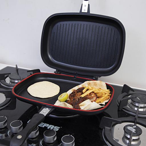 display image 2 for product Royalford Double Grill Pan, 40 Cm - Die-Cast Double Sided Non-Stick Griddle Pan - Foldable Flipping