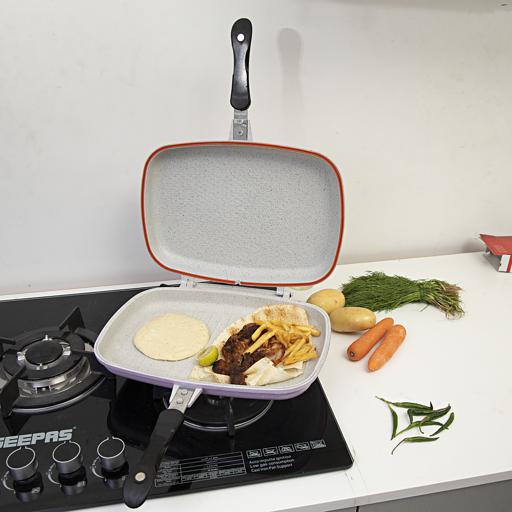 display image 2 for product Royalford Double Grill Pan, 40 Cm - Die-Cast Double Sided Non-Stick Griddle Pan - Foldable Flipping