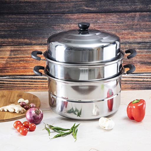 2 Tier Stainless Steel Steamer Pot Support for Stove and Induction