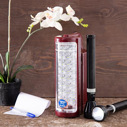 display image 3 for product Geepas Rechargeable LED Lantern & 2Pcs Torch |Emergency Lantern with Light Dimmer Function | 24 Pcs Super Bright LEDs|Ideal for Outings, Trekking, Campaigning and more