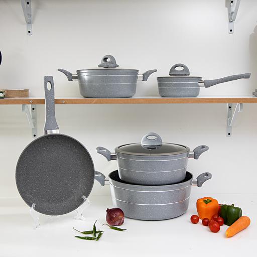 display image 2 for product Royalford 9Pcs Smart Aluminium Cookware Set - Durable Marble Coating, High-Quality Forged Aluminium