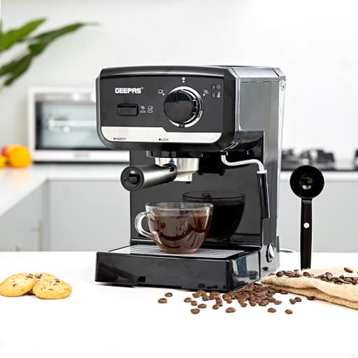 display image 2 for product Geepas 1.5L Cappuccino Maker 1140W - 15 Bar Power Brewing Pump, Dual Stainless Steel Filters, Overheat & Over Pressure Protected, Indicator On\Off Lights 