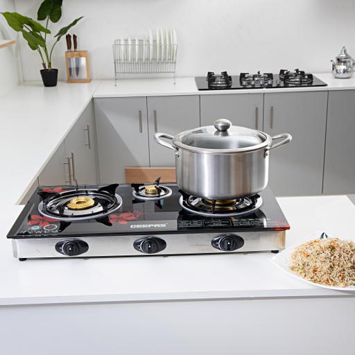 display image 1 for product 3-Burner Gas Cooker | Stainless Steel frame |  2 years Of Manufacturer Warranty - Geepas