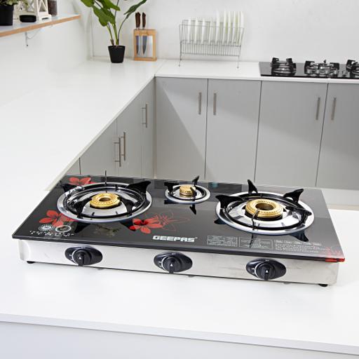 display image 3 for product 3-Burner Gas Cooker | Stainless Steel frame |  2 years Of Manufacturer Warranty - Geepas