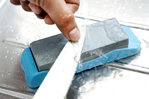 display image 2 for product Royalford Grinding Stone Knife Sharpener - Portable Non Slip Base With Sharpening & Smoothening Side