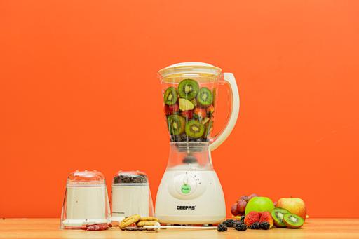 display image 1 for product Geeepas 400W 3 in 1 Multifunctional Blender - Stainless Steel Blades, 4 Speed with Pulse | 1.5L Jar, Over Heat Protection | Coffee Grinder & Smoothie Maker
