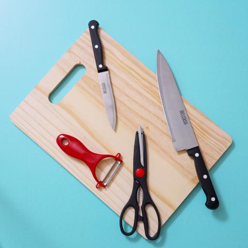 Buy Delcasa 4Pc Knife Set/Wooden Cutting Board Online in UAE - Wigme