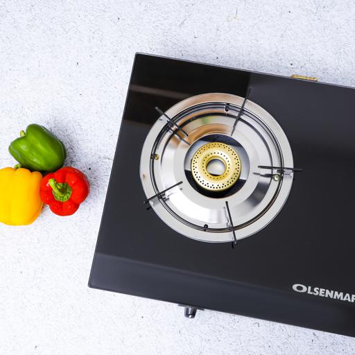 display image 8 for product Olsenmark Tempered Glass Double Burner Gas Stove - Auto Ignition - Stainless-Steel Drip Pan - Cast