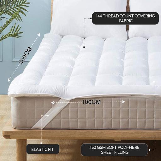 display image 2 for product PARRY LIFE Soft Mattress Topper - Polyester Cover Microfiber Filling - Super soft, Box Stitched Mattress Protector Topper Cover, Elasticated Corner Straps - 100 x 200 cm