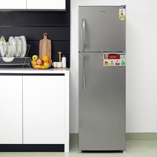 display image 1 for product Geepas 320L Double Door Refrigerator - Free Standing Durable Double Door Refrigerator, Recessed