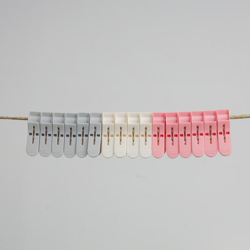 display image 1 for product 16 Pcs Cloth Clip, Plastic and Iron Pin, DC2006 | Laundry Clothes Pins Clips with Springs | 3 Colors Clothes Drying Line Pegs | Air-Drying Clothing Pin Set