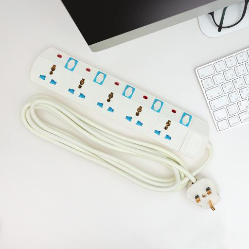 display image 1 for product Geepas 5 Way Extension Socket -  5 Led Indicators with Power Switches | Extra Long 5m Cord with Over Current Protected | Ideal for All Electronics Devices