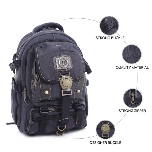display image 1 for product PARA JOHN 20'' Canvas Leather Backpack - Travel Backpack/Rucksack - Casual Daypack College Campus