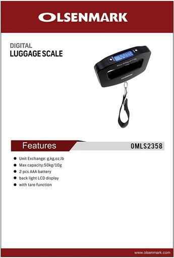 display image 7 for product Olsenmark Digital Luggage Scale - Unit Exchange: G, Kg, Oz, Lb - Max Capacity: 50Kg/10G - 2 Pcs Aaa