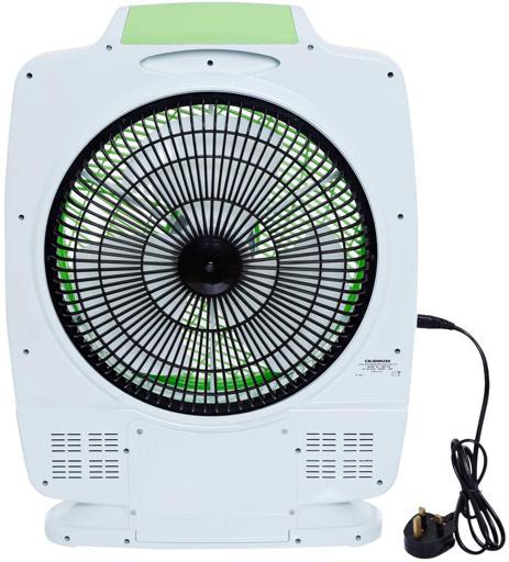 display image 2 for product Rechargeable Fan - LED Night Light - 12V 7Ah Rechargeable Battery - 11-13 Inch Fan - 3 Leaf Blade - 2 Speed Setting - Plastic Body - Portable, Lightweight