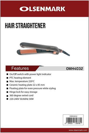 display image 3 for product Olsenmark Ceramic Hair Straightener - Easy Pro-Slim Hair Straightener -Max Temperature 220C -On/Off