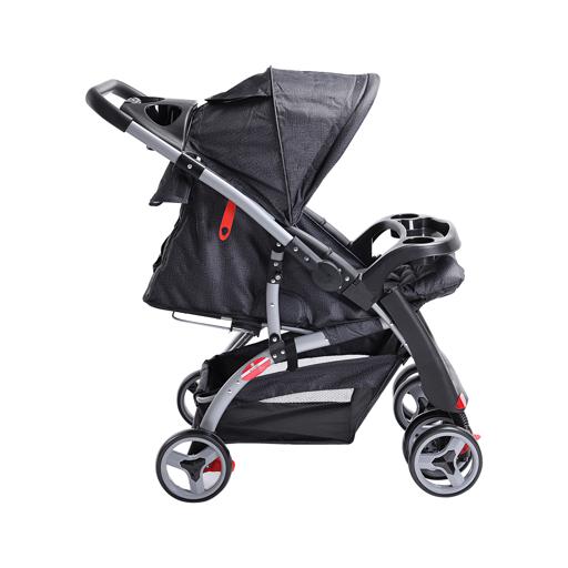 display image 2 for product Baby Plus Grey & Black Stroller Cum Pram