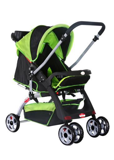 display image 1 for product Baby Plus Green & Black Stroller Cum Pram