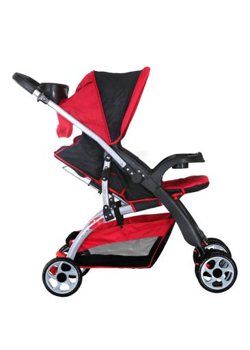 display image 1 for product Baby Plus Red & Black Stroller Cum Pram